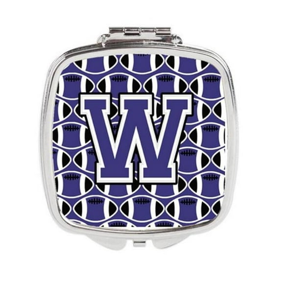 Carolines Treasures  Letter W Football Purple & White Compact Mirror - Purple & White - 3in. H x 0.3in. W x 2.75in. L