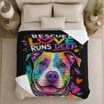 thumbnail image 5 of Rescued Love Runs Deep Dog Portrait, Uplifting Graphic Style for Dog Lovers, Rainbow Rescue Quote and Pet Adoption Gift, Soft Flannel Blanket for Bedroom and Family Room, Pet Home Decor, 5 of 9