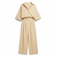 thumbnail image 7 of Gifts YYV Two Piece Sets for Women Casual Two Piece Outfit Oversized Button Down Shirt High Waist Pleated Wide Leg Pants Matching Tracksuit Set Khaki XXXL, 7 of 7