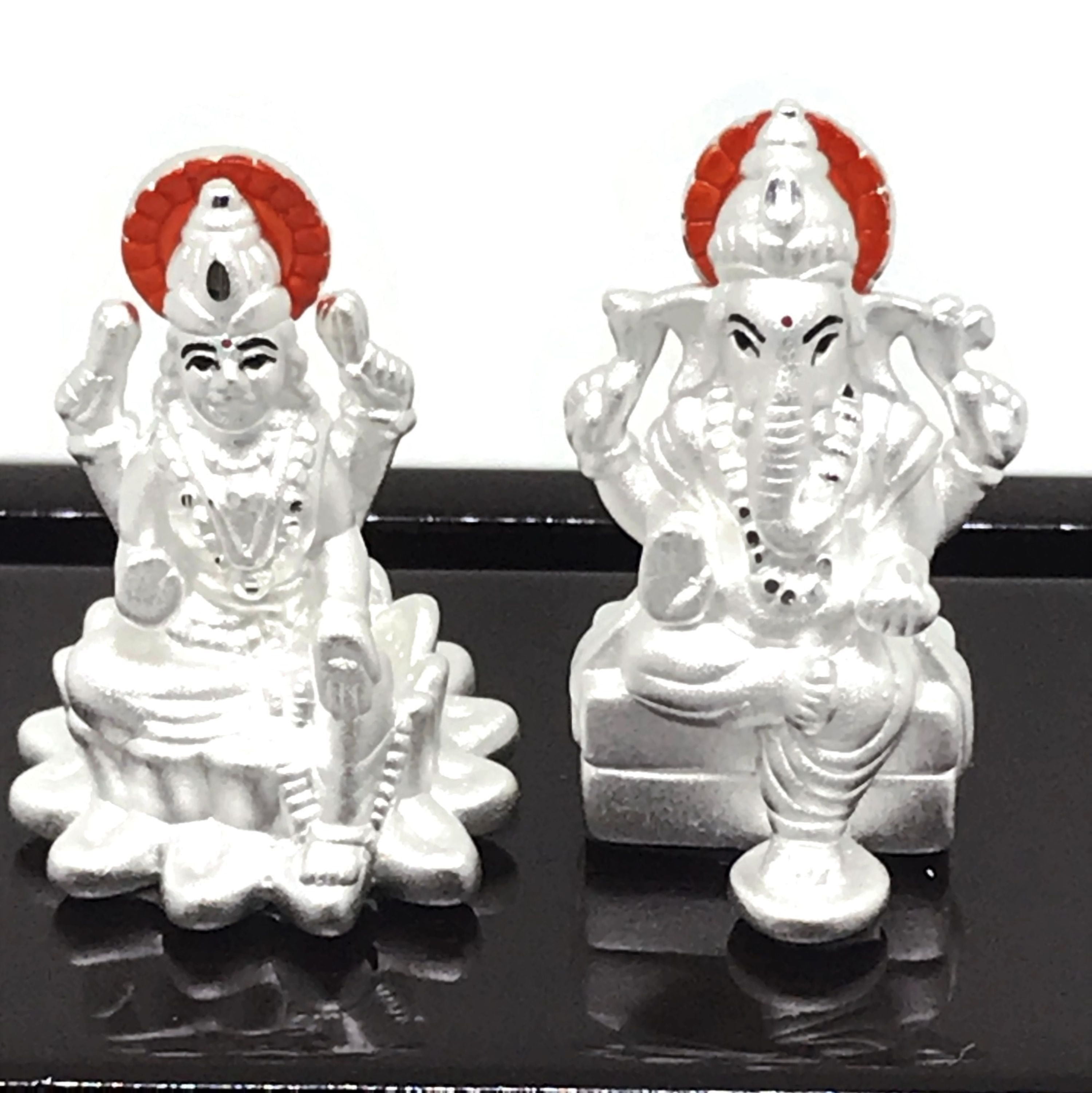 999 Pure Silver Ganesh & Lakshmi / Laxmi idol / Statue / Murti