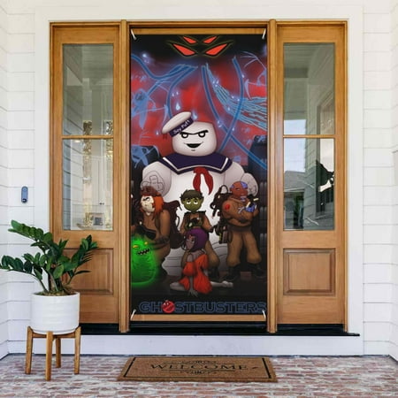Ghostbusters Stay-Puft Marshmallow Door Cover Decorated Banner Tapestry Home Decoration Holiday Party Supplies Door Banner Porch Sign Banner 72.8 x 35.4 Inch