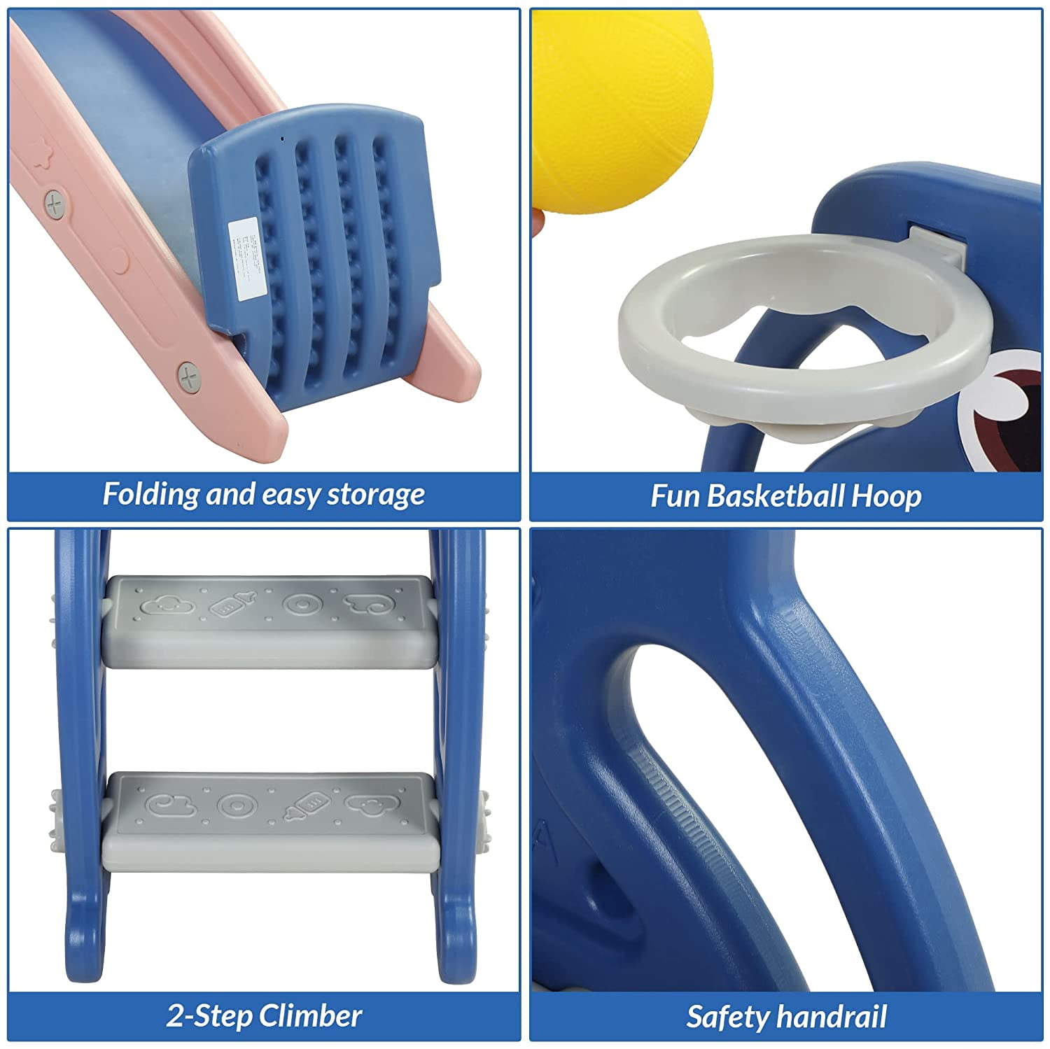 CIPACHO Kids Slide for Indoor and Outdoor, Freestanding Slide for Toddler Playground Slipping Slide Climber Toy Playset with Basketball Hoop & Ball, Blue CIPACHO Kids Slide for Indoor and Outdoor, Freestanding Slide for Toddler Playground Slipping Slide Climber Toy Playset with Basketball Hoop & Ball, Blue