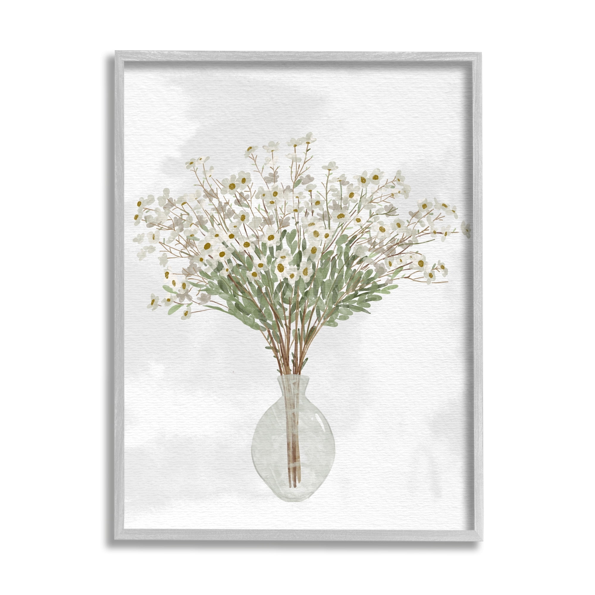 Stupell Industries White Daisy Wildflowers Arrangement Delicate Glass Vase Painting Gray Framed Art Print Wall Art, Design by Ziwei Li