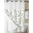 thumbnail image 3 of No Hook Shower Curtain with Snap-in Liner, Green Leaves Waterproof Fabric Bathroom Curtains, Summer Botanical Elegant Farmhouse Bath Curtains & Mesh Top Window Stall 48"x72", 3 of 9