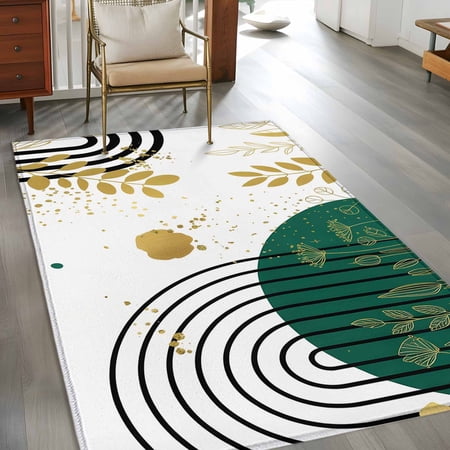 2.7x5 Washable Area Rug Bohemian Style Non-Slip Rectangle Rug for Bedroom Bedside Abstract Art Indoor Floor Mat for Home Decor
