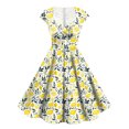 thumbnail image 2 of Pimfylm Party Dresses for Women Elegant Classy 2025 Vintage 1950s Cocktail V Neck Short Sleeve A Line Midi Swing Dress Light Yellow, M, 2 of 6