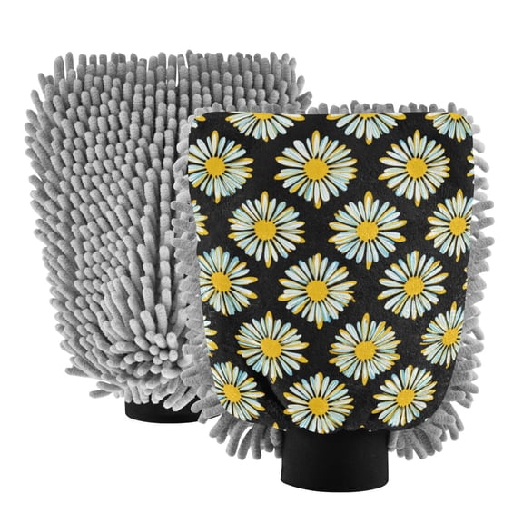 Microfiber Car Wash Gloves With Chenille & Polyester Terry Scratch-Free Cleaning Elastic Cuffs Dasiy Vector