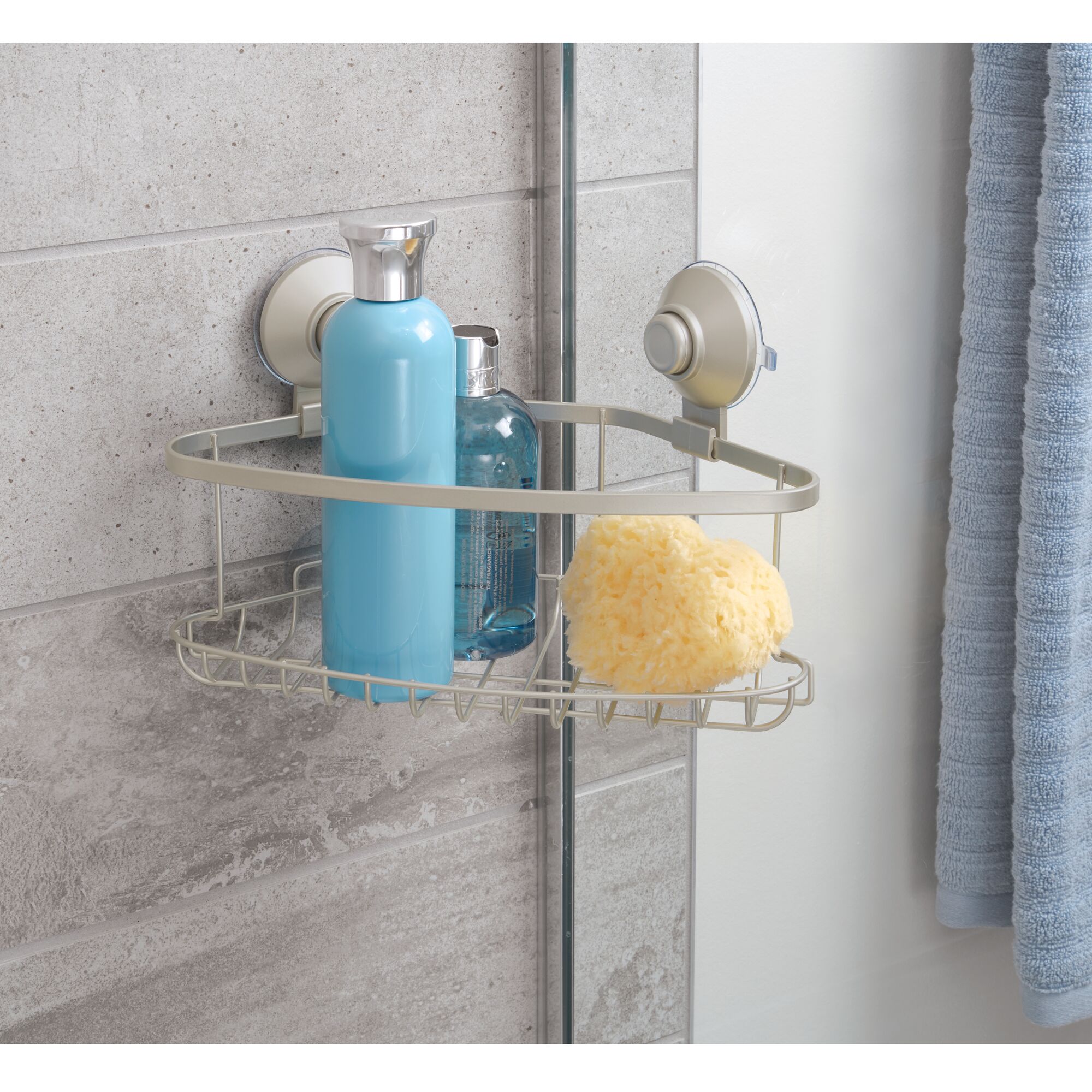 iDesign Everett Push Lock Suction Corner Shower Caddy and Bath