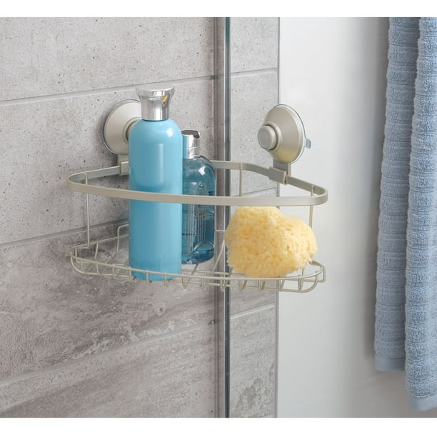 iDesign Everett Push Lock Suction Corner Shower Caddy and Bath