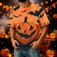 thumbnail image 2 of Halloween Shirts for Men Funny Pumpkin Ghost Print Graphic Halloween Tshirts Round Neck Short Sleeve Corduroy Tops Red 2XL, 2 of 4