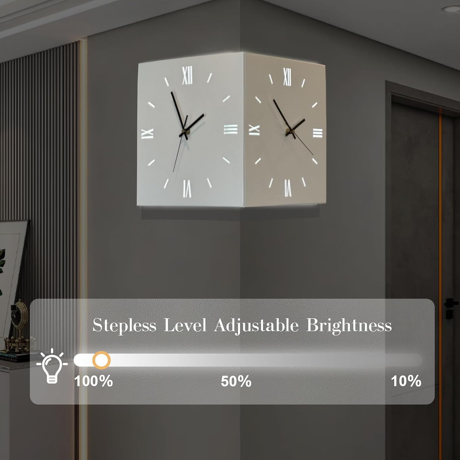 Led Wall Clock 16inch Double Sided Corner Wall Clock with 3 Colors Light Decorative Wall Clock with Remote Control for Living Room Decor (16 inch)