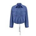 thumbnail image 4 of BSDJILFG Denim Jackets for Women Cropped Jean Shirts Vintage Trendy Distressed Trucker Tie Front Roll Up Sleeve Lapel Blouse with Front Pockets, 4 of 5