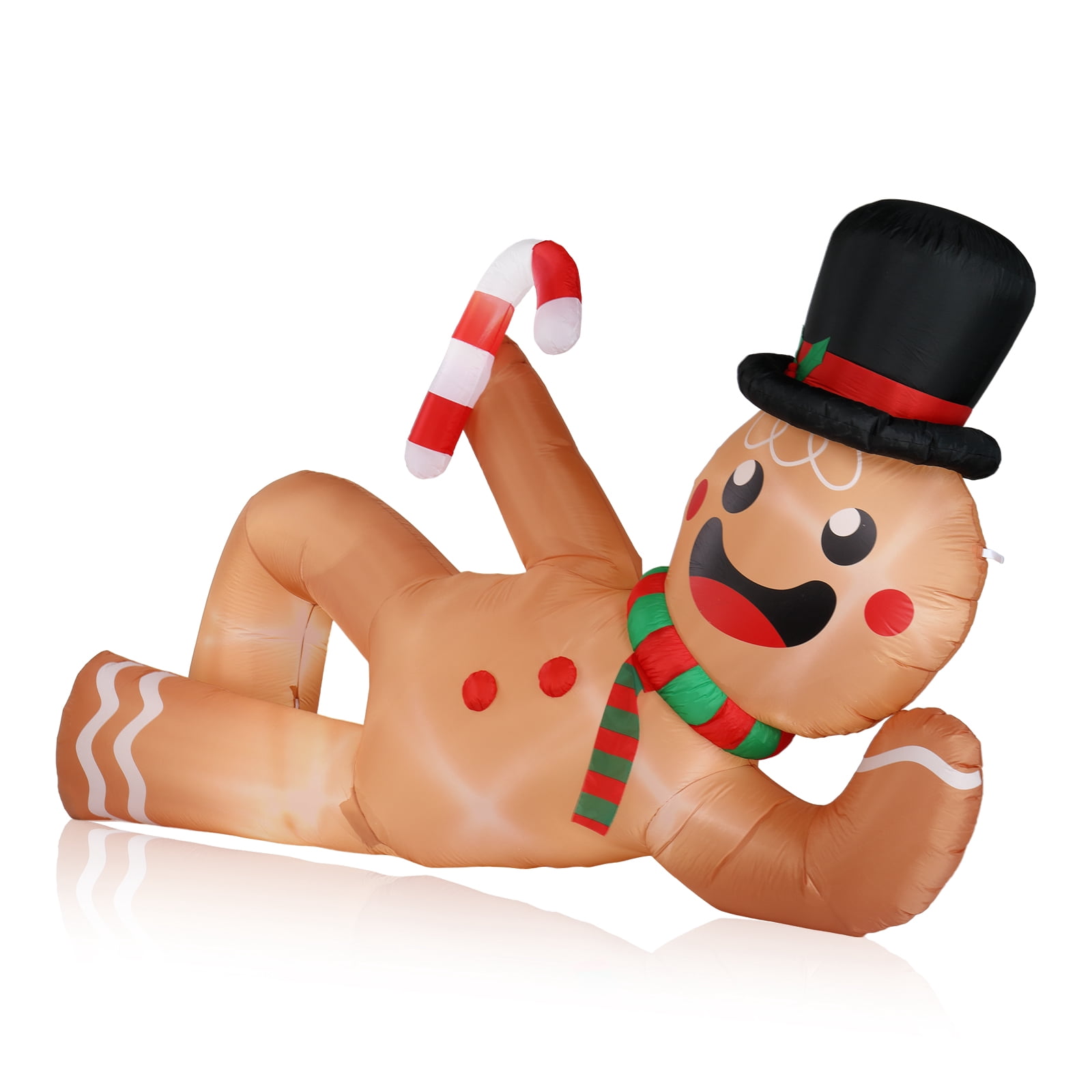 9.8ft Reclining Gingerbread Man, 6 LED Lights, Drawstring Bag, Christmas Inflatable Decoration, 12V, 1500mA, US Standard
