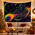 thumbnail image 3 of Vibrant Deep Black With Cosmic Skeleton Green Blue, Spooky Gothic for Gothic Decor Fans, Dark Art Decor, Halloween Gift, Tapestry Wall Hanging for Bedroom and Dorm, 3 of 7