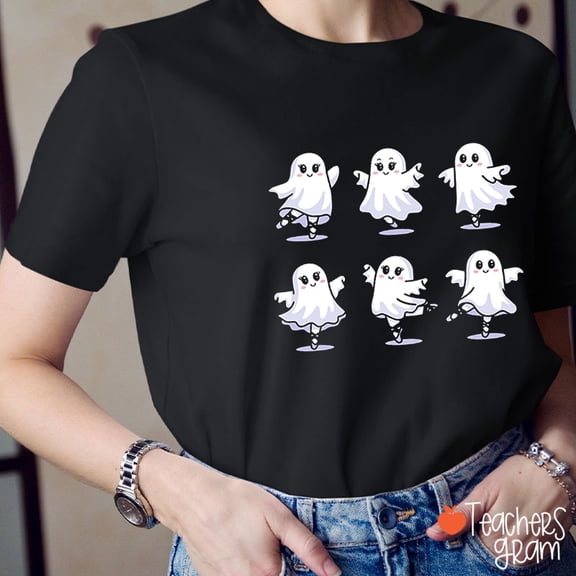 Elegant Dancing Ghosts Teacher T-Shirt, Funny Halloween Teacher Shirt, Spooky Season Classroom Tee, Fall Shirt