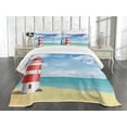 thumbnail image 3 of Ambesonne Beach Quilted Bedspread Set 3 Pcs, Lighthouse Seagulls Ocean, King Size, Vermilion Blue, 3 of 5
