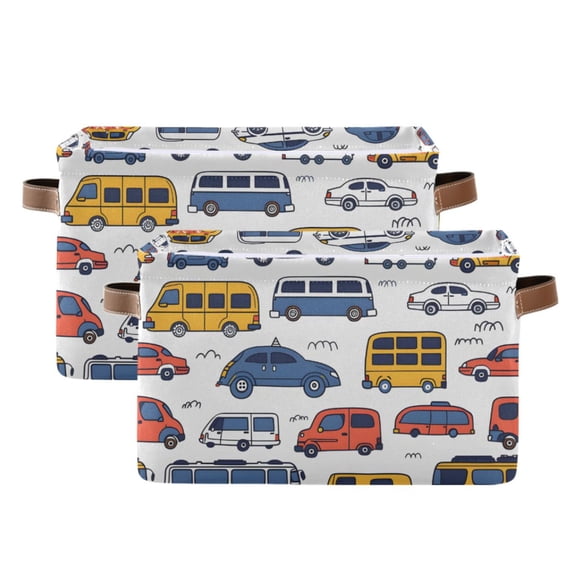 Ryvnso Vehicles Bus Storage Basket Large Bin Foldable Boxes Toys Organizer 14.2x10.2x8.3in 2 PCs