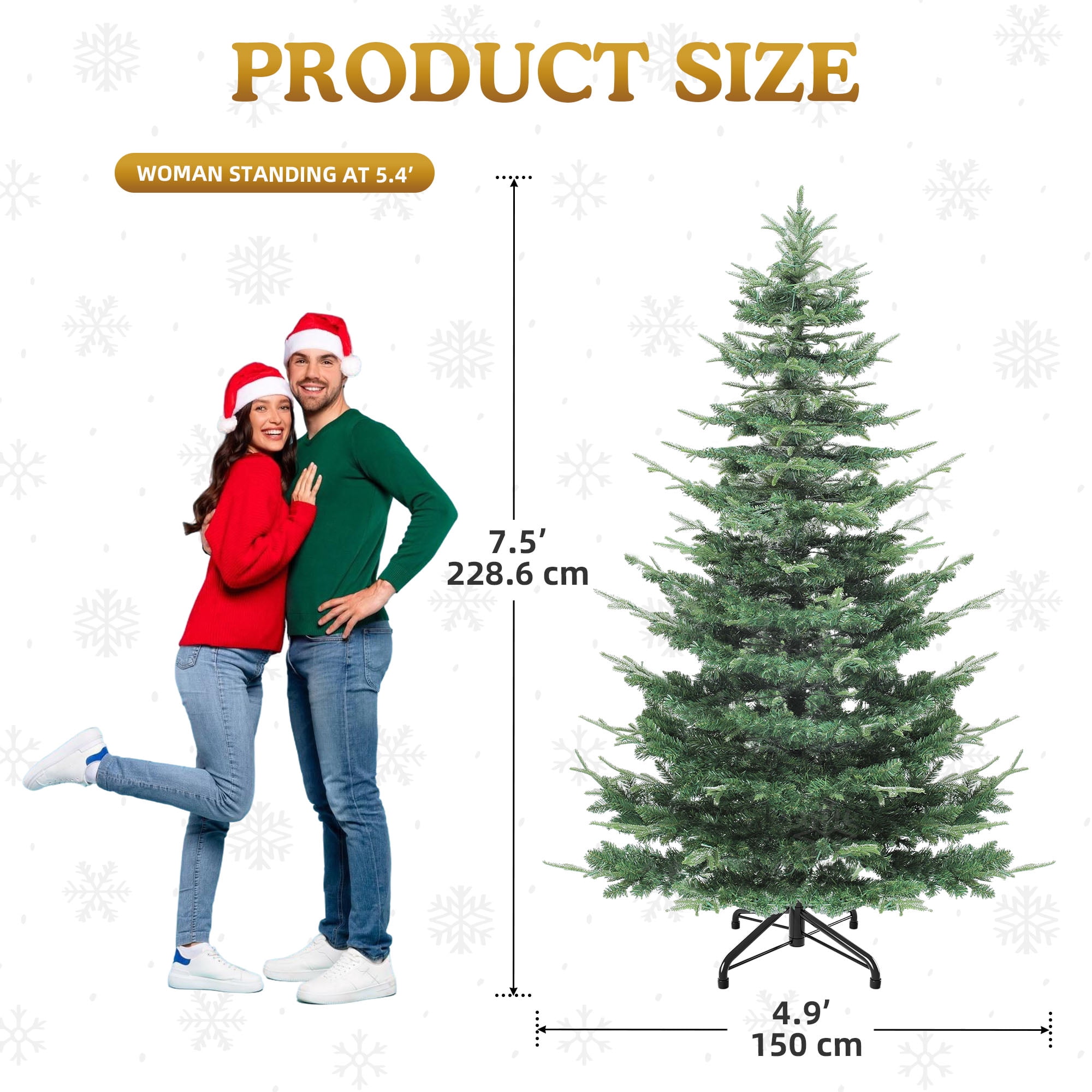 Uforic 7.5ft Pre-Lit Aspen Fir Artificial Christmas Tree with 1319 PE & PVC Branch Tips & 700 Lights,11 Light-Modes, Remote Control, Green