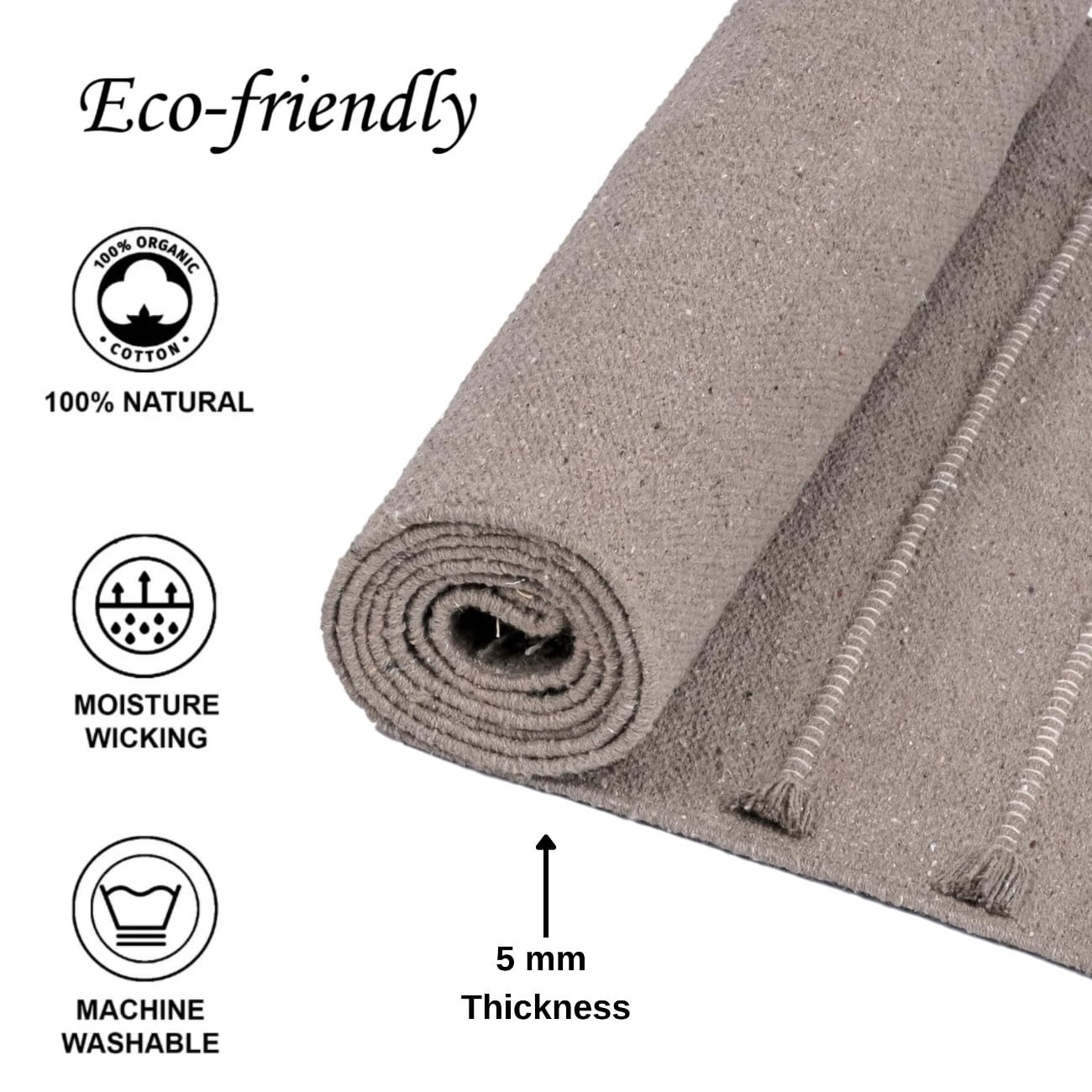 Sivi Herbal Organic Cotton Yoga Mat - Eco-Friendly Hand-Woven Non-Slip Rug - Thick & Comfortable (24”x72”x5mm) for Home Fitness & Yoga