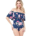 thumbnail image 1 of MixMatchy Women's Floral Print Ruffle Lace Off-Shoulder Short Sleeve Leotard Bodysuit, 1 of 4