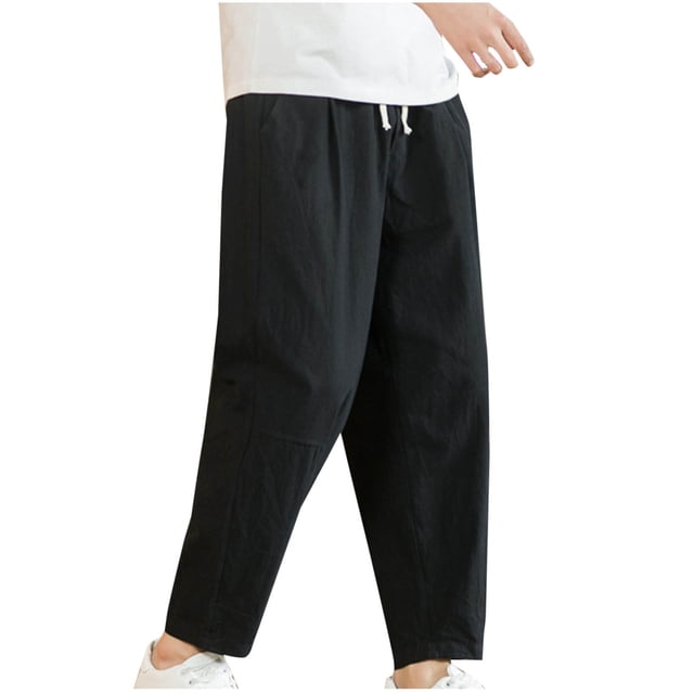AherBiu Plus Size Sweatpants for Men with Pockets Drawstring Elastic Waisted Straight Leg Trousers Lightweight Loose Pants