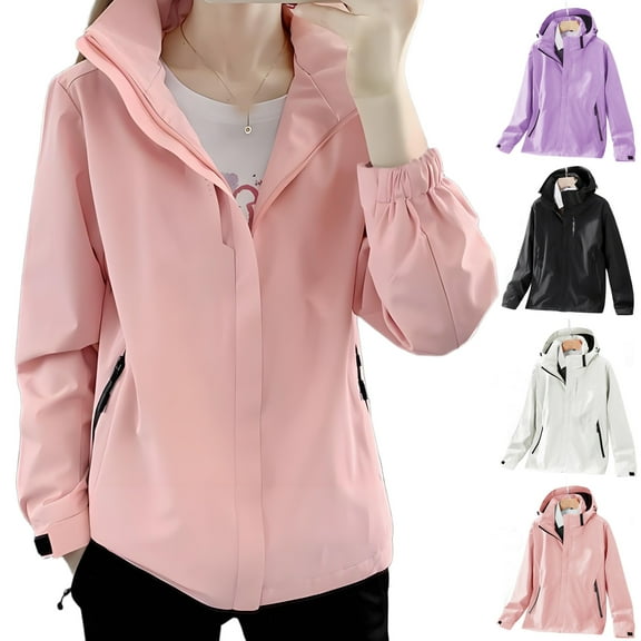 Omewoold Women Lightweight Jackets Waterproof Hooded Raincoat Packable Atheletic Jacket Hiking Windbreaker Rain Jacket With Pockets, Pink M
