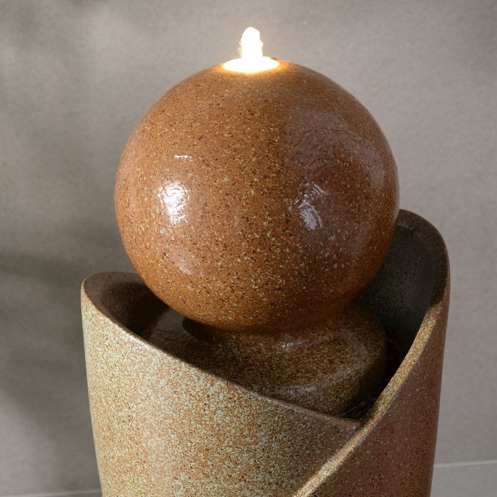 Hi-Line Gifts LED Lighted Ceramic Outdoor Garden Water Fountain - 34.25" - Brown