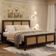 thumbnail image 3 of Tamaño completo - size negra rattan marco de cama con cabecero: boho cane platform, strong metal slat, noise - free, no box spring required, 3 of 6
