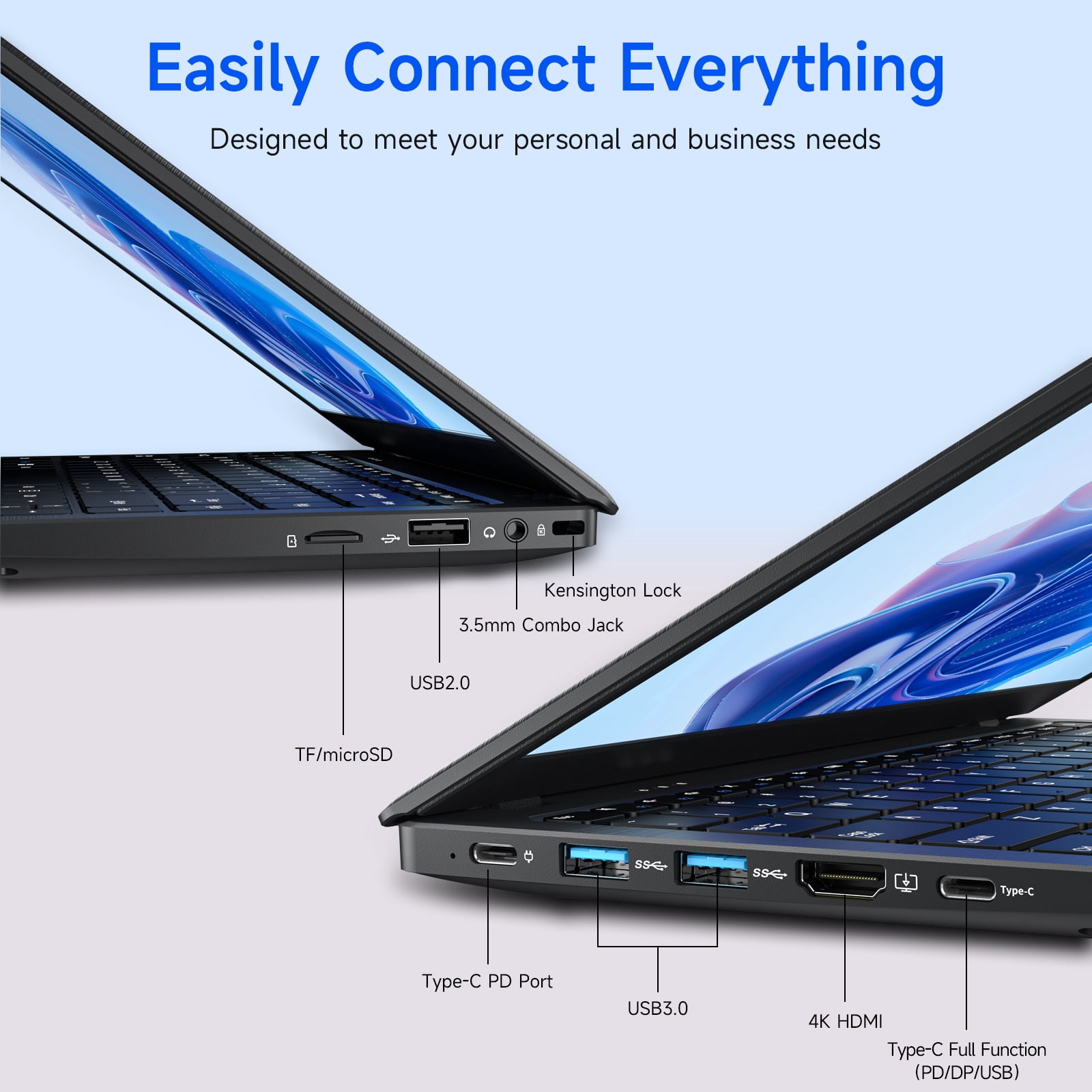HYYUO Laptop Compter, 14inch FHD Display, 8GB RAM 256GB ROM Intel 6500Y with 2 Cores Office 2024 Windows 11 WiFi 5 BT5.0 for Business, Beginners, Student, Dark Gray