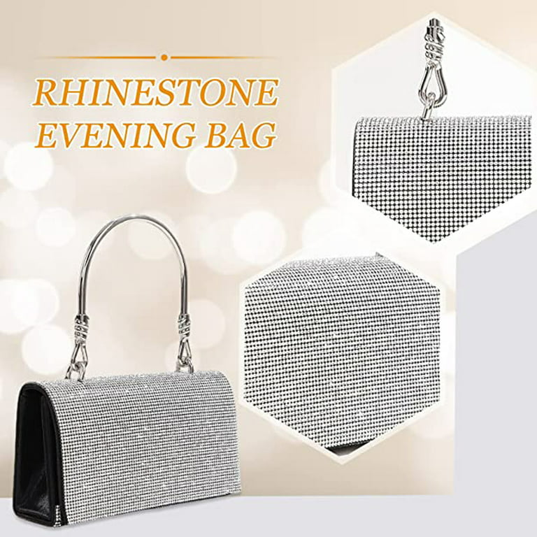 Silver Square Rhinestone Evening Clutch Bag Crossbody Party Chain Bag