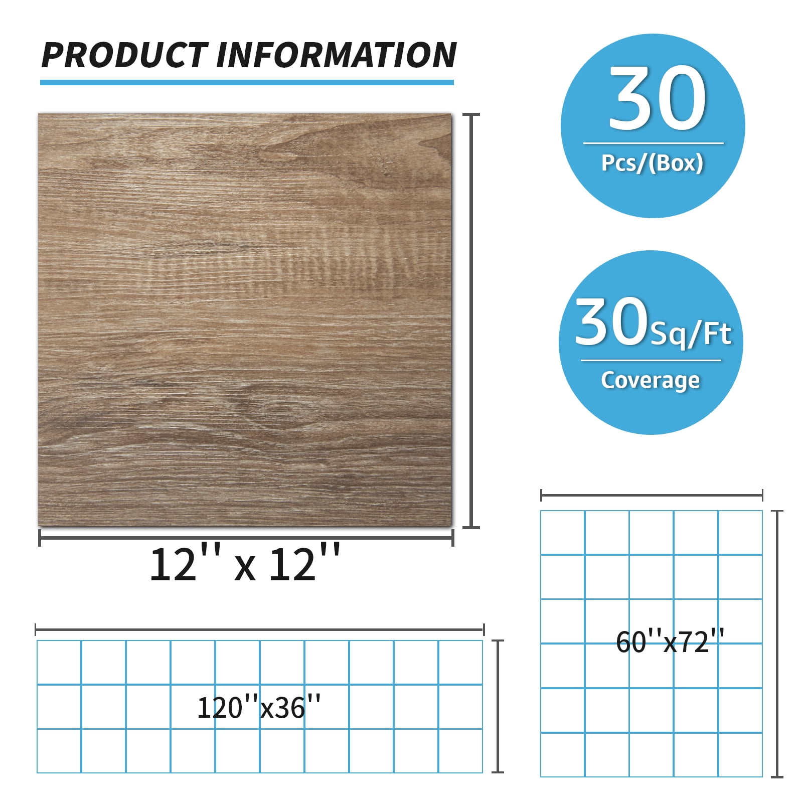 Art3d Peel and Stick Vinyl Floor Tiles 30-Pack 12 x 12 inch, Self Adhesive Waterproof Flooring Wood Planks for Kitchen, Dining Room, Bedrooms, Cover 30 Sq. Ft, Dark Brown Oak
