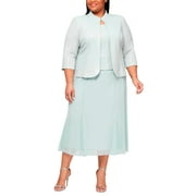 Alex Evenings Women's Sparkle Mock Two Piece Midi Cocktail Dress With Jacket Green Size 18W