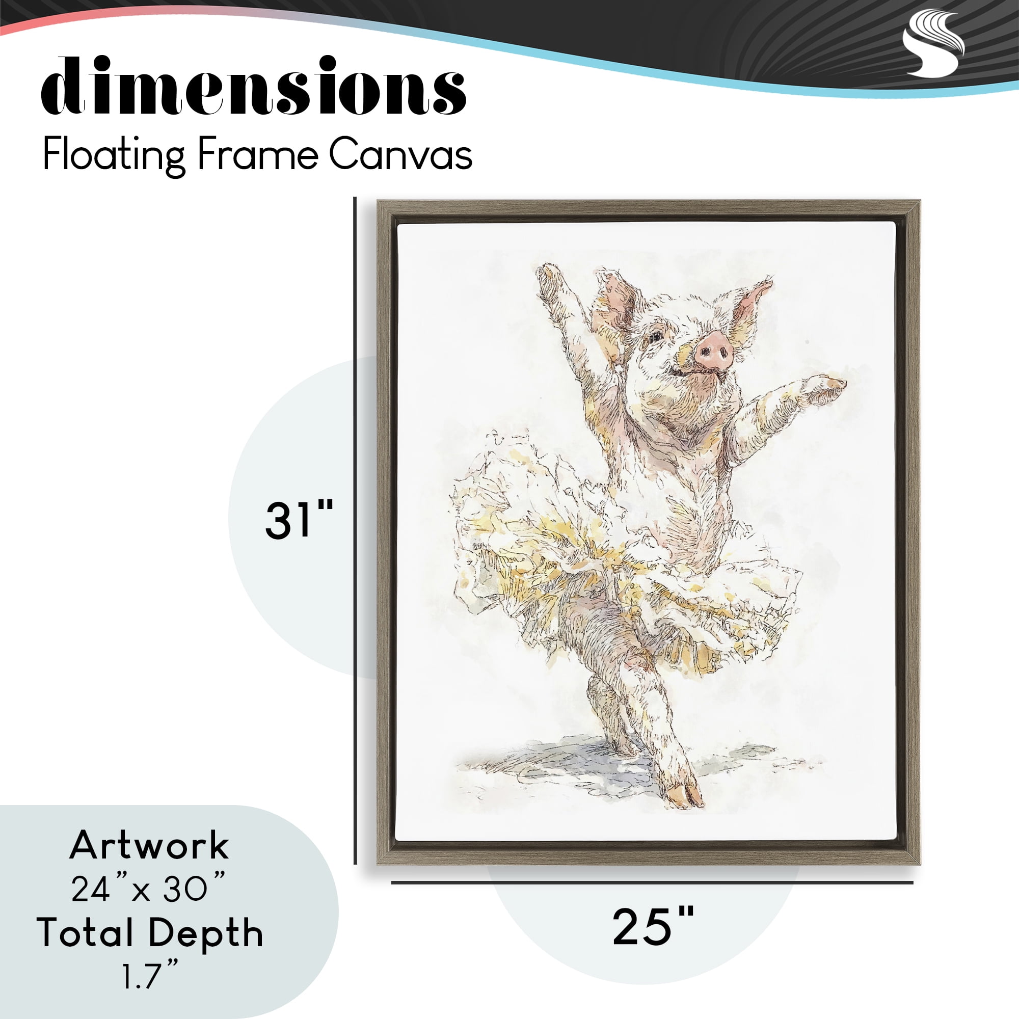 Ballet Pig Tutu Brown Framed Floater Canvas Wall Art, design by Ziwei Li