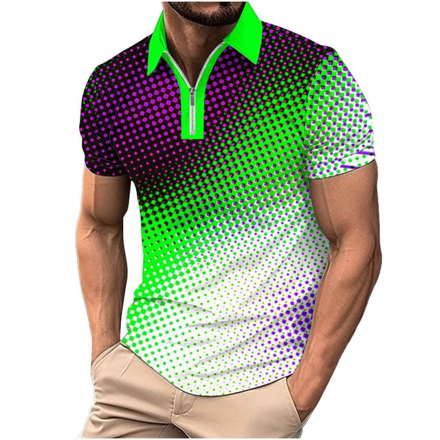 Birdeem T-Shirt Blouse à Fermeture Éclair pour Hommes, Décontracté, Imprimé, Manches Courtes, Col Rabattu