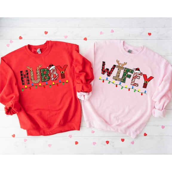 New Hubby Wifey Christmas Sweatshirt, Matching Couple Holiday Outfit, 46Fgg