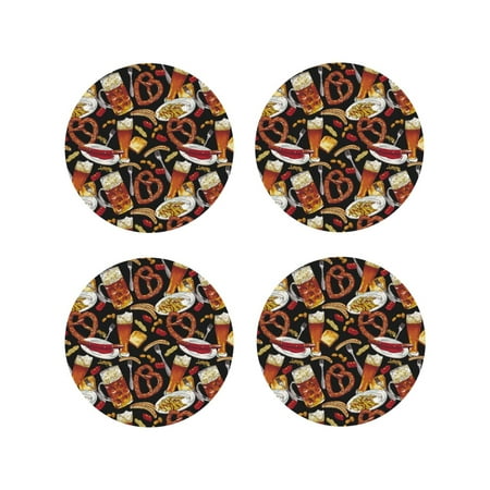 

Leather Coasters Set of 4 - fries beer sausage Lightweight Non-Slip Drink Coasters for Desk Anti-Scalding Desk Cup Coasters for Office Table Decor Round Shape