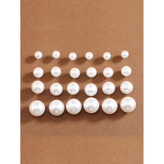 White Pearl Stud Earrings Set 12 Pairs Classic Round Simulated Pearl Daily Wear