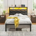 thumbnail image 1 of Greenstell Twin LED Bed Frame with Headboard Storage - Charging Station,Black, 1 of 9