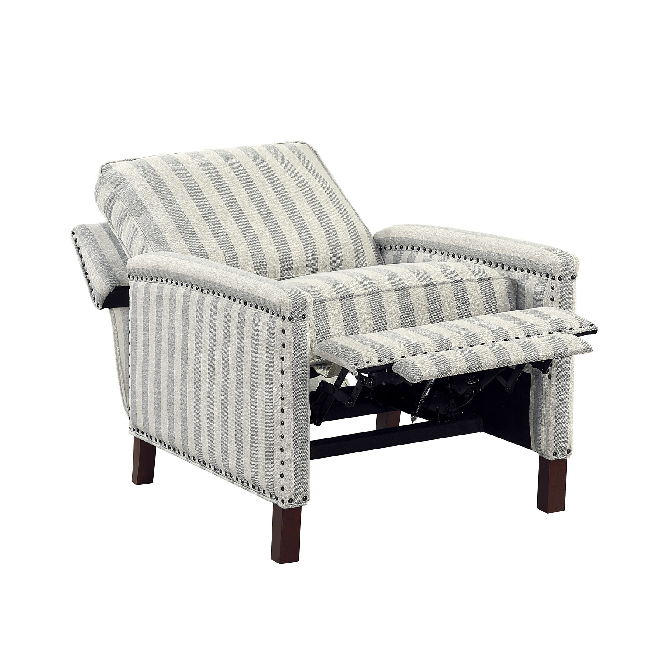 OakvillePark Solace Textured Fabric Push Back Reclining Chair, Beige With Grayish Blue Stripe Pattern