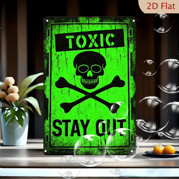 1pc Metal Wall Sign, 8x12 Inches, Toxic Stay Out Warning Sign, Bright Green and Black Design, Perfect for Halloween, Haunted House, Outdoor Warning, Garage, Home Decoration