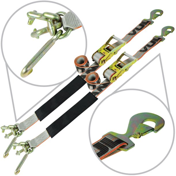 VULCAN Snap Hook Car Tie Down with RTJ Hook Cluster 96 Inch, 2 Pack