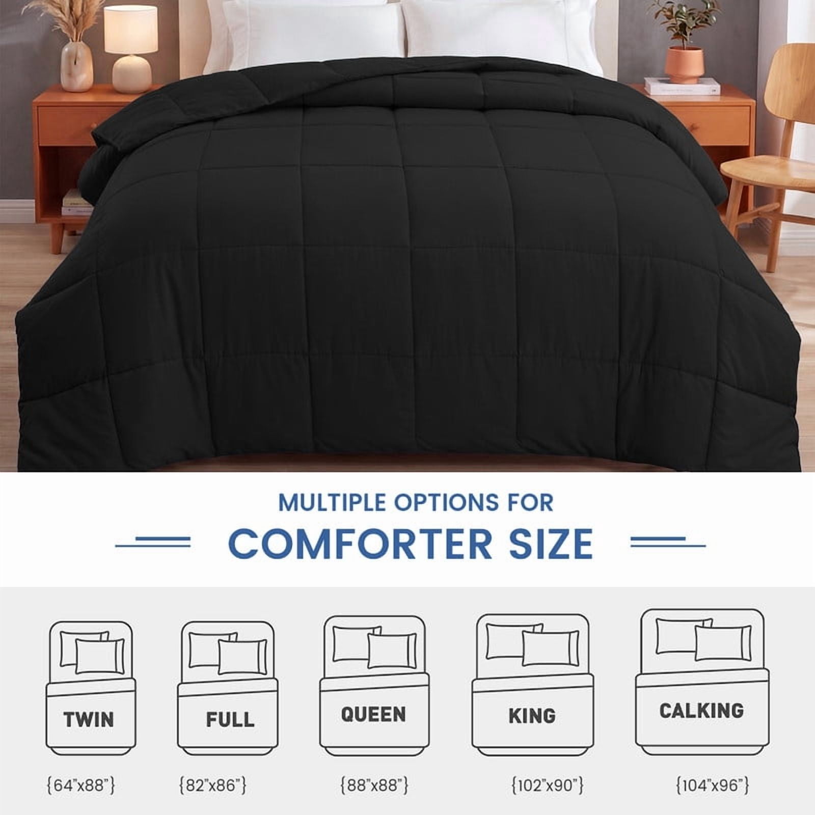 Bedding Comforter Down Alternative California King Size, Cooling Duvet Insert with Corner Tabs and Box Stitched, Lightweight Bedding Quilted Comforter for All Season, Black