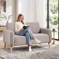 thumbnail image 2 of Bonzy Home 57.28" Loveseat Sofa, 2-Seater Short Plush Fabric Small Couch with Solid Wood Legs, Modern Compact Upholstered Sofa for Living Room Apartment Bedroom, Gray, 2 of 8