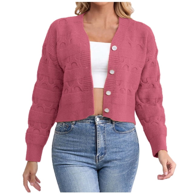 Cardigan Tricoté pour Femmes à Manches Longues Veste Chandail Automne Hiver Mode Vêtement Extérieur Confortable Décontracté Élégant