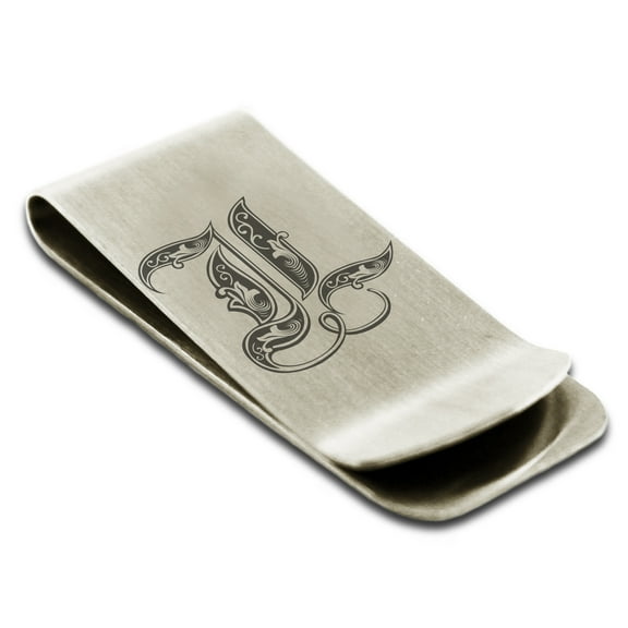 Stainless Steel Letter L Initial Royal Monogram Engraved Engraved Money Clip Credit Card Holder