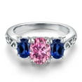 thumbnail image 3 of Gem Stone King 925 Sterling Silver Pink Moissanite and Blue Created Sapphire Filigree Style 3 Stone Ring for Women (2.58 Cttw, Oval 8X6MM and 6X4MM, Available in Size 5, 6, 7, 8, 9), 3 of 6