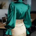 thumbnail image 5 of Womens Satin Blouses Lapel Collar Button Down Long Lantern Sleeve Silk Shirt Slim Fit Dressy Tops Business Work Shirts, 5 of 8
