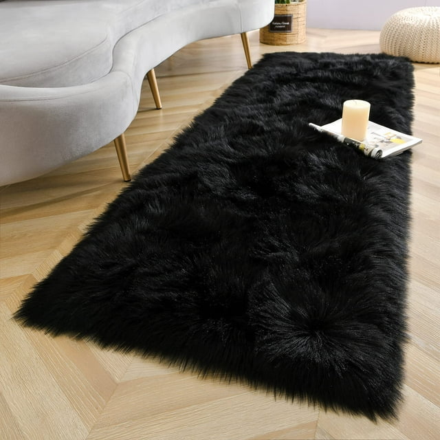 Alfombra de Piel Sintética LOCHAS Suave y Esponjosa para Dormitorio 60x150 cm Blanca