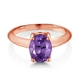 thumbnail image 2 of Gem Stone King 18K Rose Gold Plated Silver Purple Amethyst Solitaire Engagement Ring for Women (1.60 Cttw, Oval 9X7MM, Gemstone February Birthstone, Available in Size 5, 6, 7, 8, 9), 2 of 4