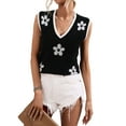 thumbnail image 4 of Liacowi Women Knitted Loose Tank Tops Summer Casual Floral Print V-neck Sleeveless T-shirt for Streetwear Club Wear, 4 of 9